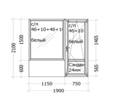 Балконный блок  Veka EurolinePlus ( трёх-камерный  профиль ) 1900 x 2100 мм с/п 4б+10+4б+10+4и